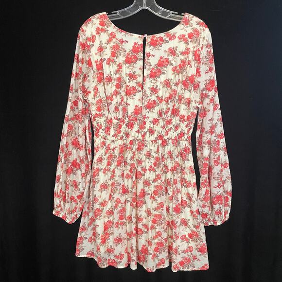 Free People Keep You Mini Dress Floral Print Smocked Ivory‎ Red Boho Cottage M - Picture 7 of 7